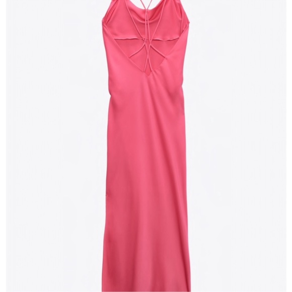 ZARA Pink SATIN LINGERIE STYLE DRESS NWT - Picture 4 of 7